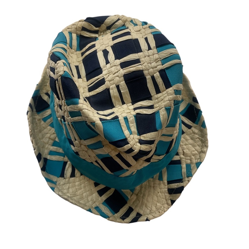 Peter Grim Fedora,Sun, hat,Multi colored blue,turquoise, weaved,navy blue,tan,OS